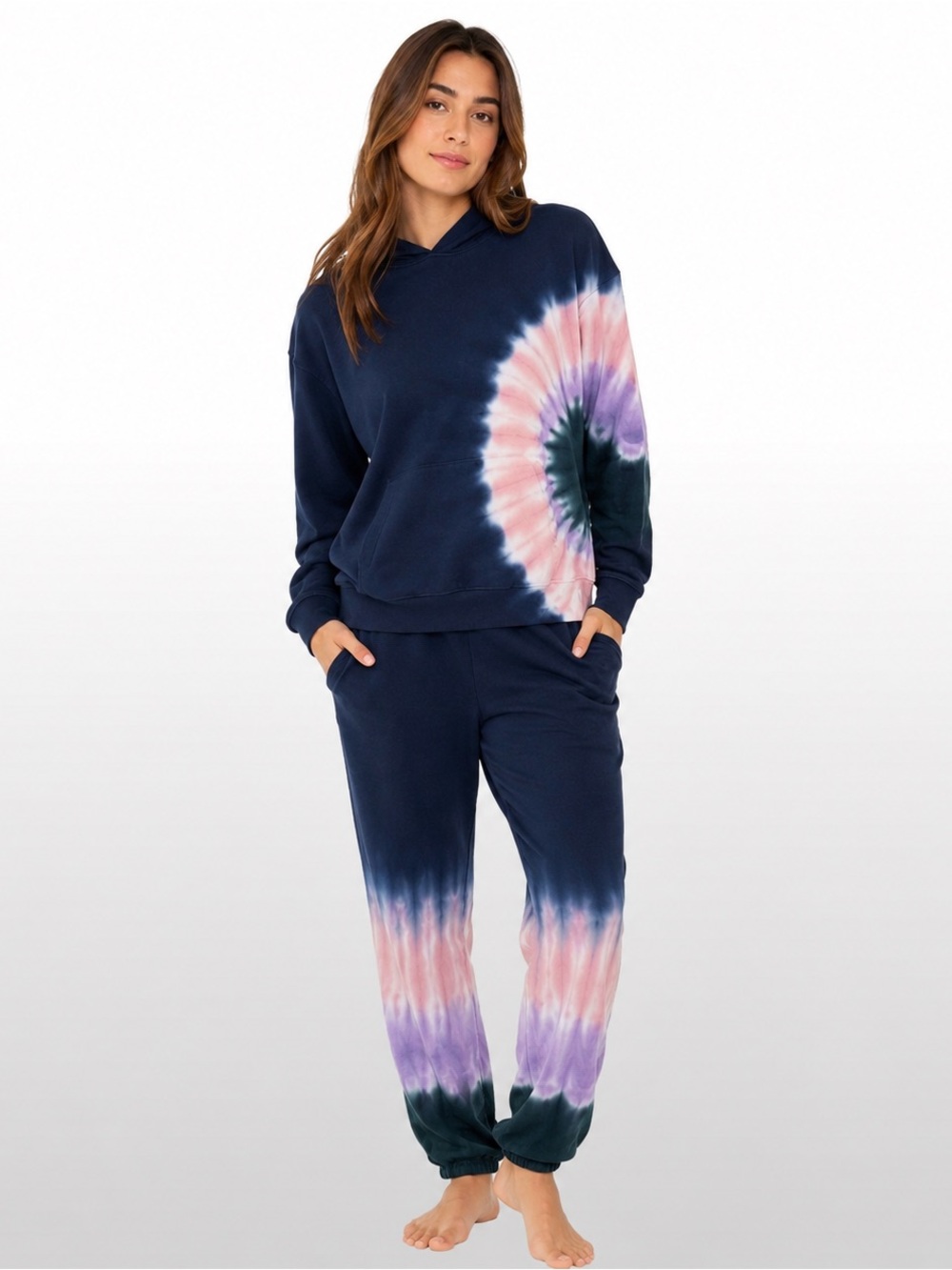 NWT Wildfox Hadley Tie-Dye Hoodie Jogger Set Navy Pink Purple Teal S